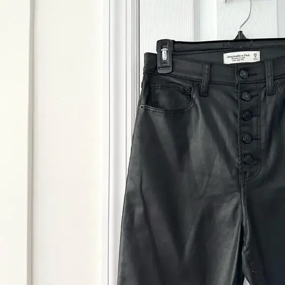 Abercrombie & Fitch Black Coated The Ankle Straight Ultra High Rise Jeans 28/6R - Picture 6 of 13